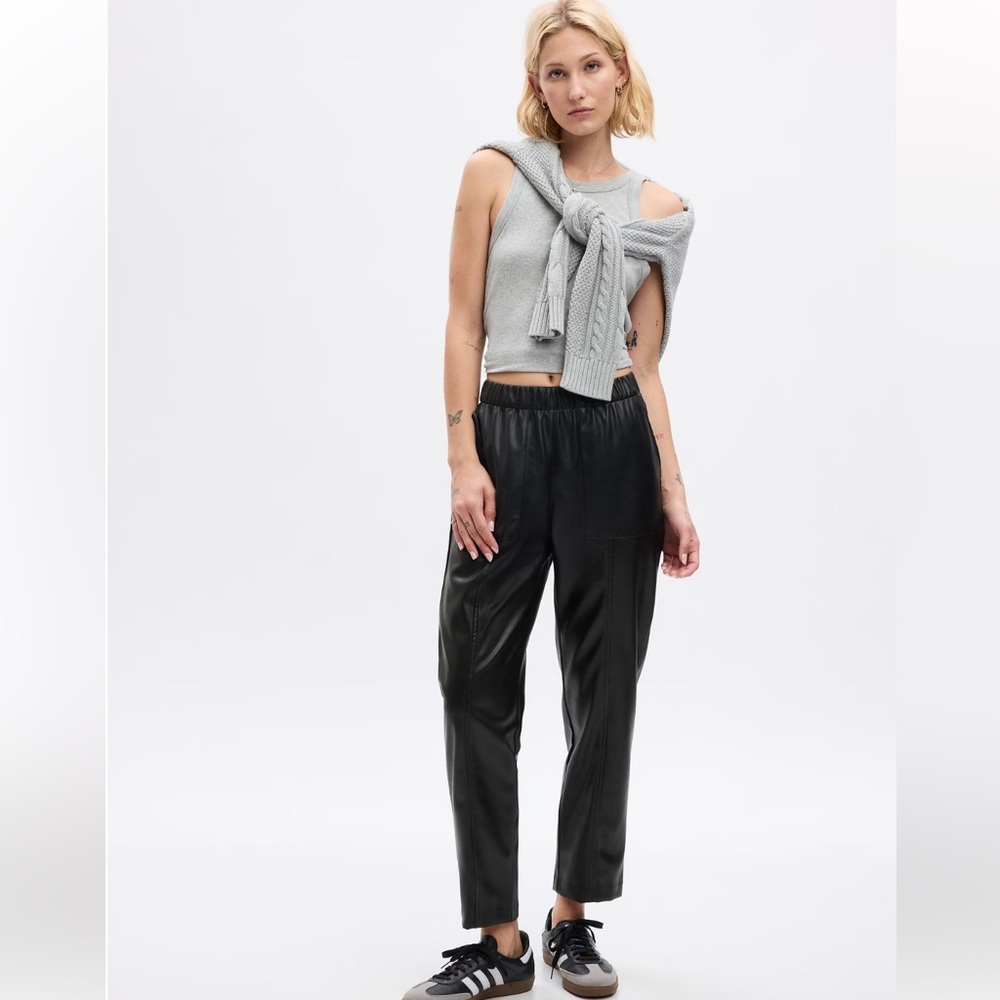 GAP High Rise Vegan Leather Straight Pull-On Pants